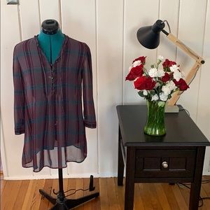 New York and Company plaid sheer shirt.